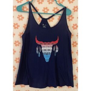 No Boundaries Graphic Tank Top Bull Skull Sleeveless Blue Sapphire M(7/9) jrs